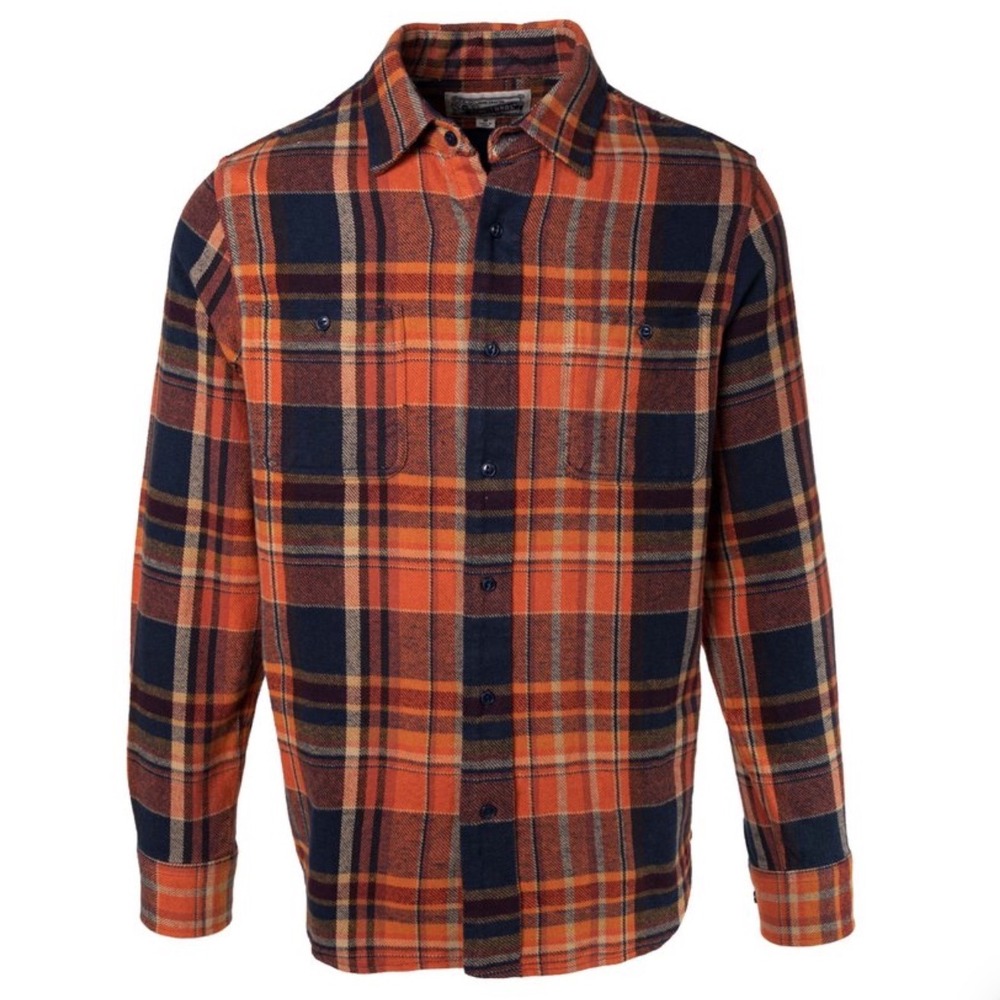Schott Bros Flannel‎ Shirt Plaid Orange Navy Long Sleeve XL New With Tags